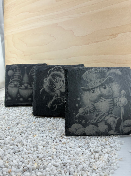 Schiefer-Untersetzer mit Gravur – Rund oder Quadratisch | Optional personalisiert