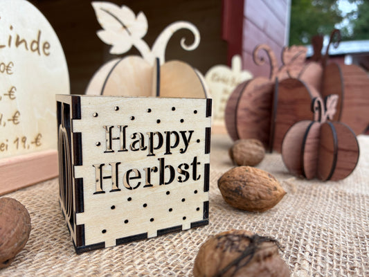 🍁 Holz-Teelichthalter „Happy Herbst“ – 4 Motive aus Lindenholz (3 mm, 2 Größen)