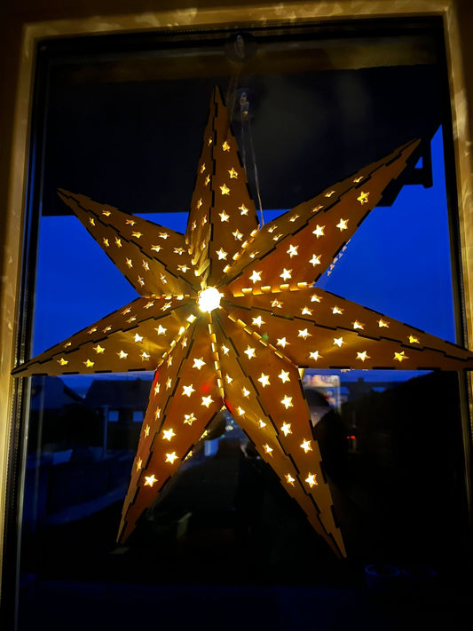Großer Holz-Weihnachtsstern 50 cm – LED-Option – Winterdeko