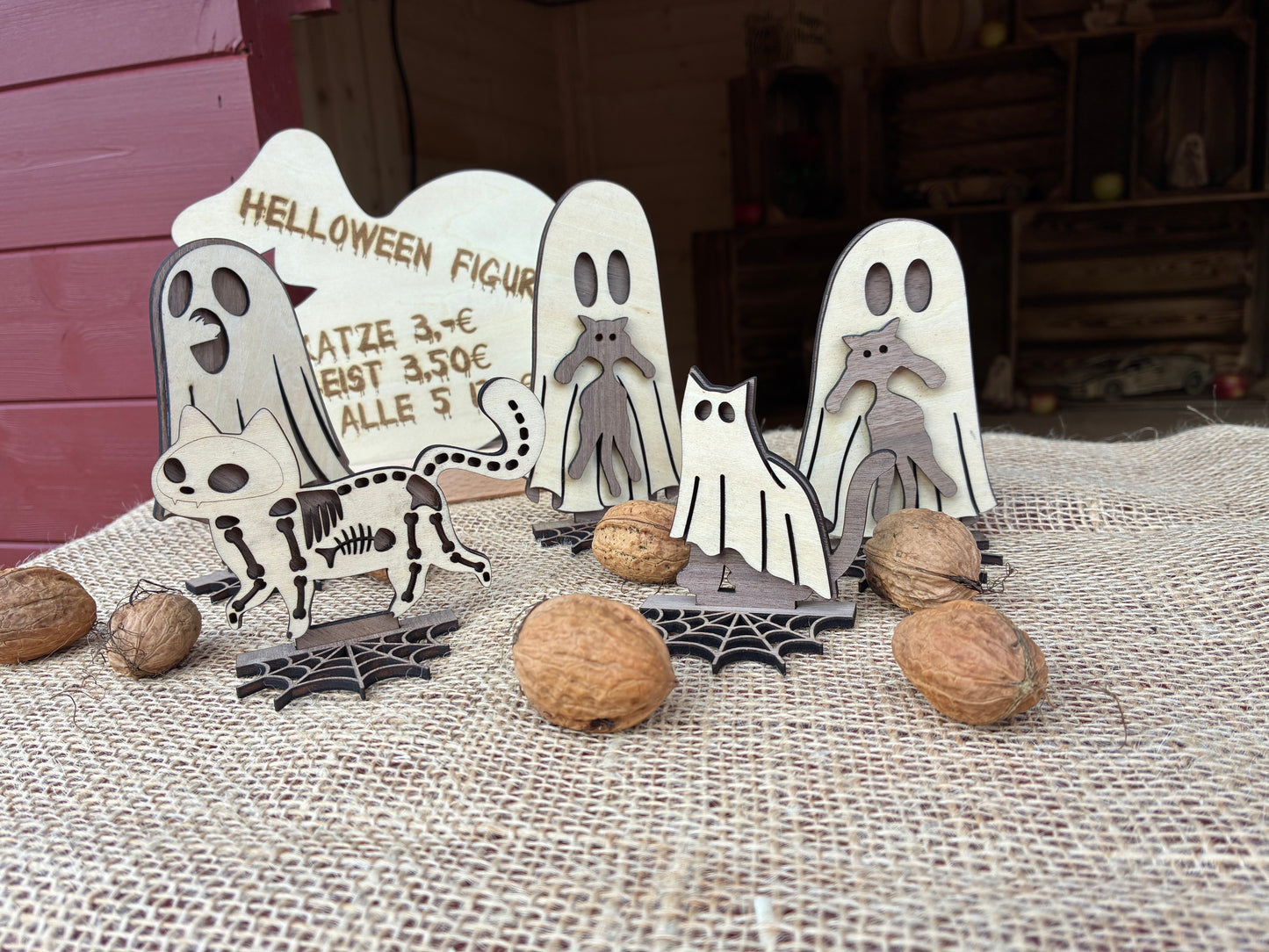 🎃 Holzfiguren „Geister & Katzen“