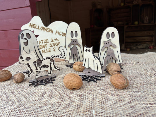 🎃 Holzfiguren „Geister & Katzen“