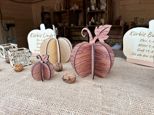 🎃 Holz-Kürbisse – Herbst- & Halloween-Deko aus Linde oder Bubinga (3 Größen)