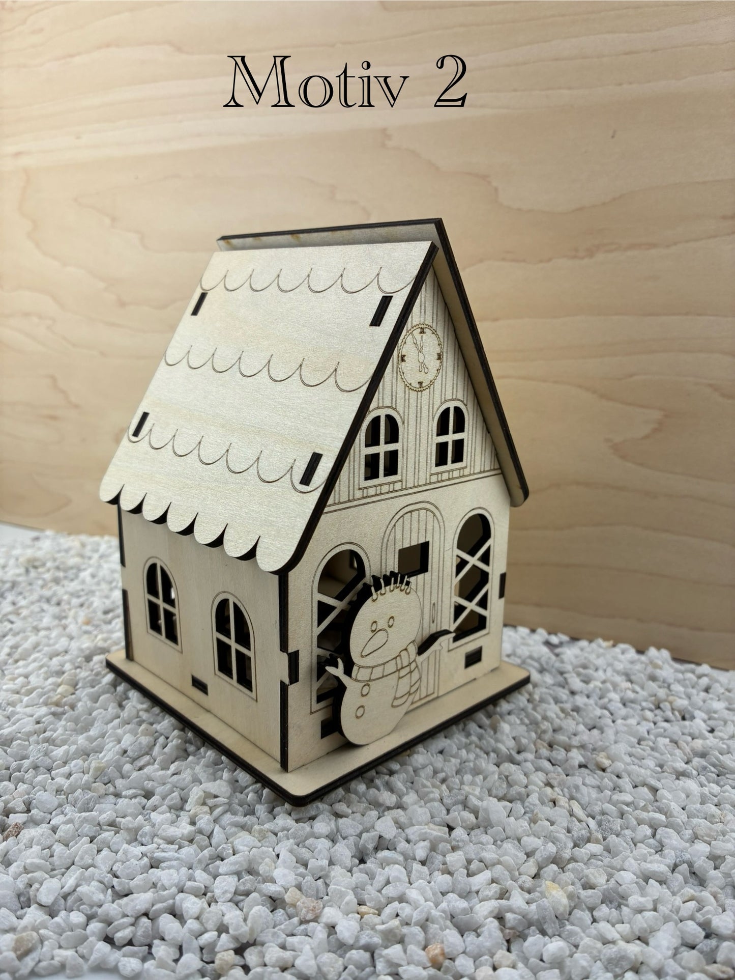 🏠 Weihnachts-Holzhäuschen mit LED-Teelicht – 3 Modelle zum Zusammenstecken