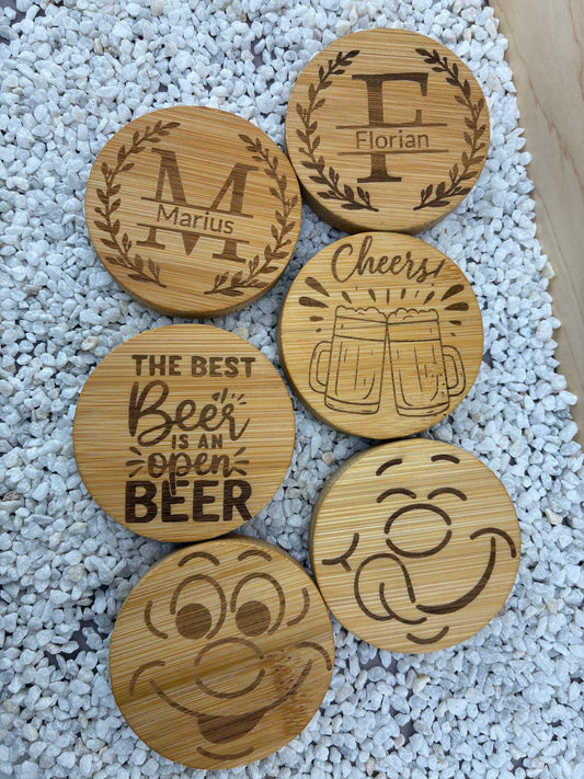 Flaschenöffner aus Holz rund – graviert & personalisierbar